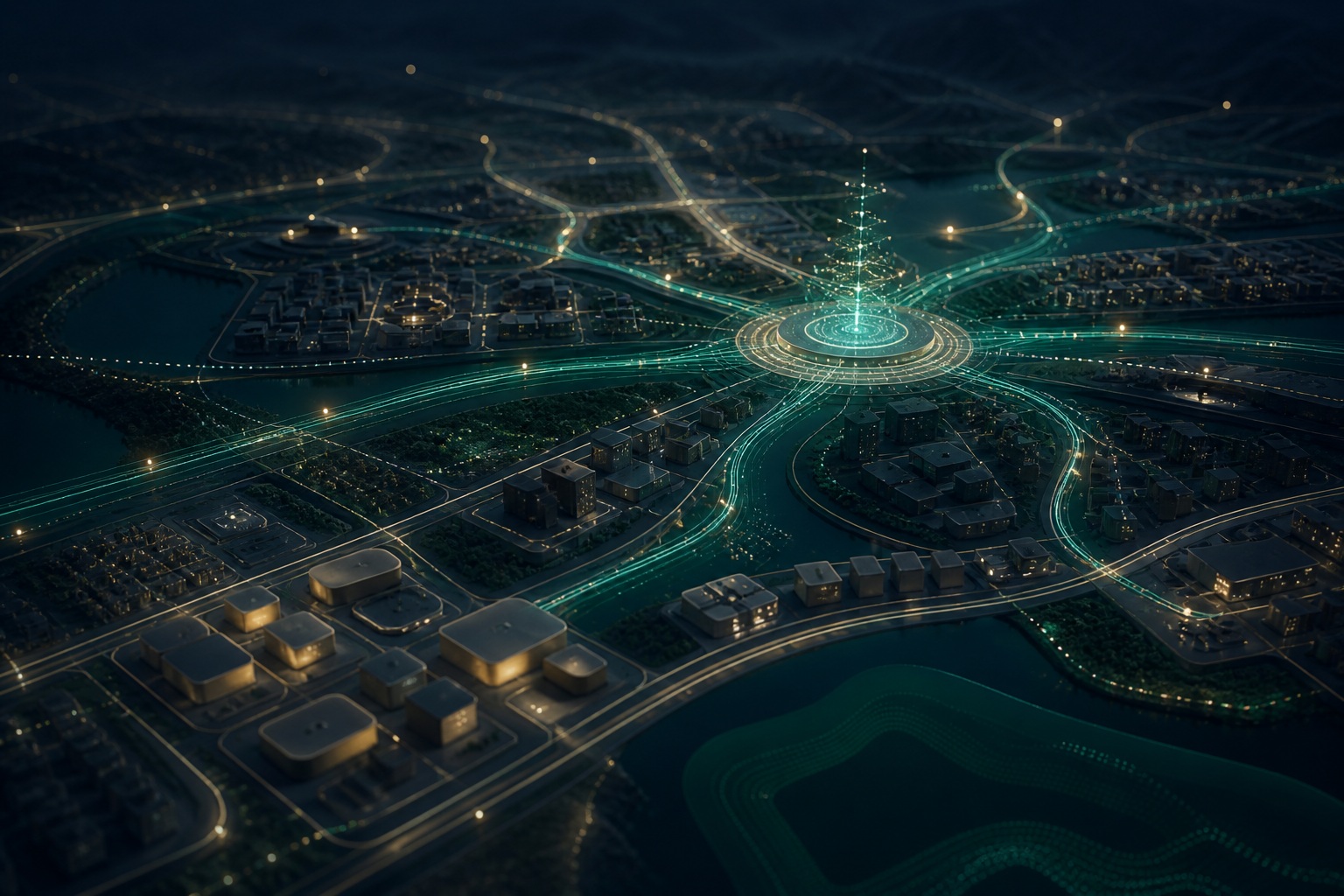 Abstract smart-city artificial intelligence visualization